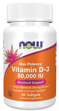 Load image into Gallery viewer, Now Foods Vitamin D-3 50,000 IU Softgels